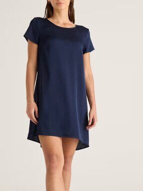 NWOT Quince Washable Silk Stretch Tee Dress in Navy Size S